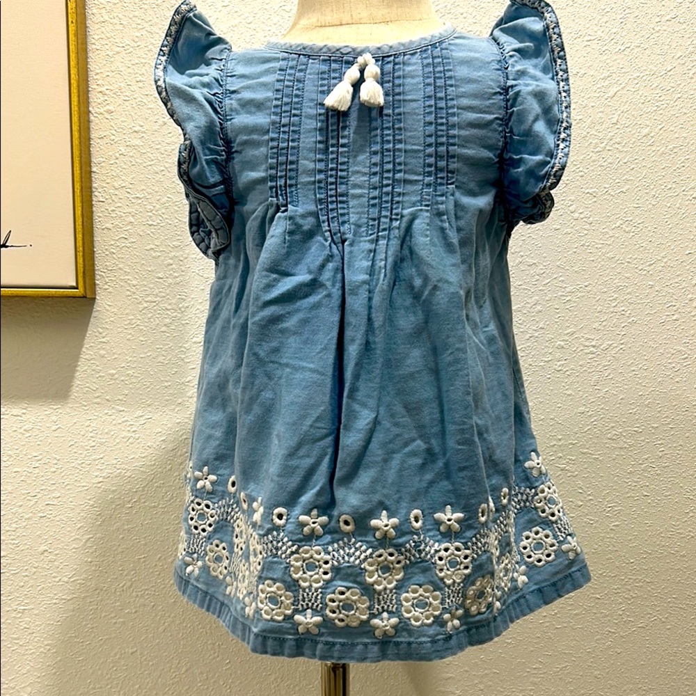 Cynthia Rowley kids Ruffled Denim Embroidered & Pleated Dress |Size 4T